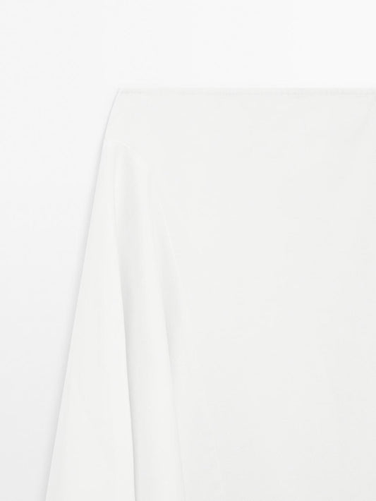 Asymmetric denim midi skirt