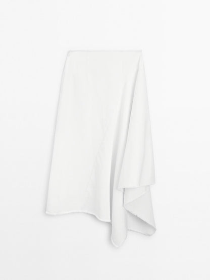 Asymmetric denim midi skirt