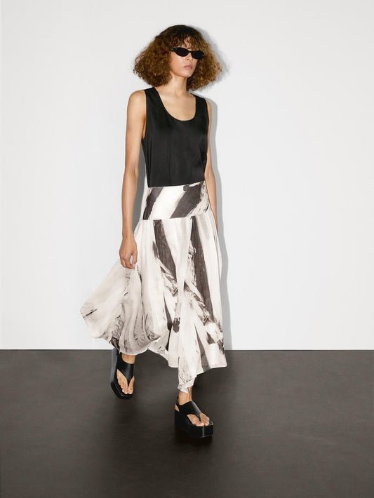Flowing marble print midi skirt