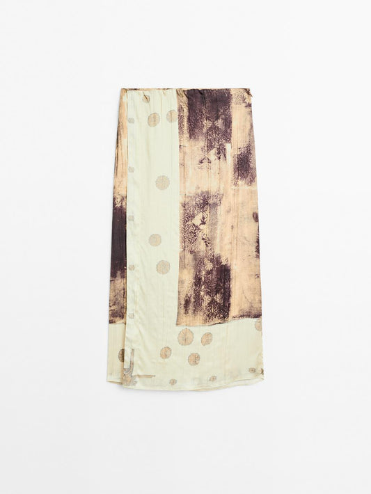 Printed satin midi skirt