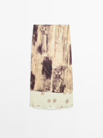 Printed satin midi skirt