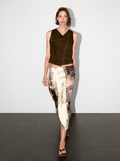 Printed satin midi skirt