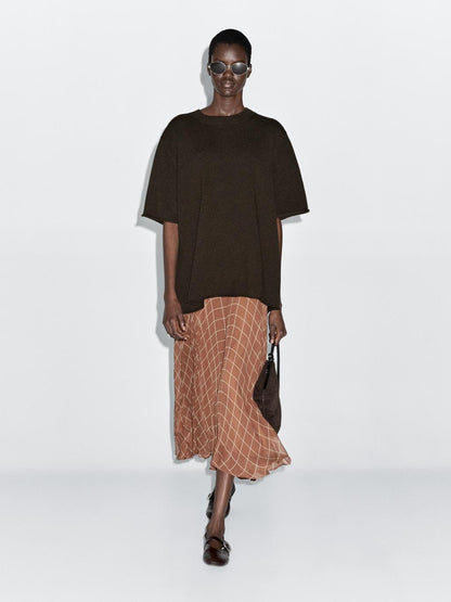 Long flowing skirt with checked detail