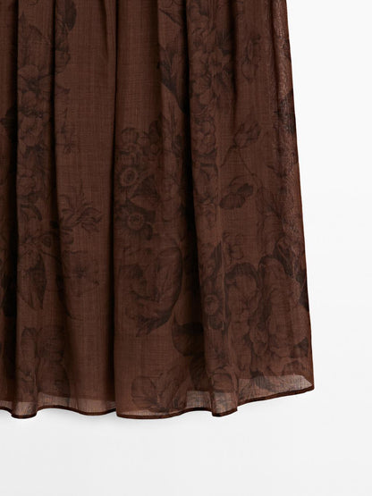 Flared floral print midi skirt