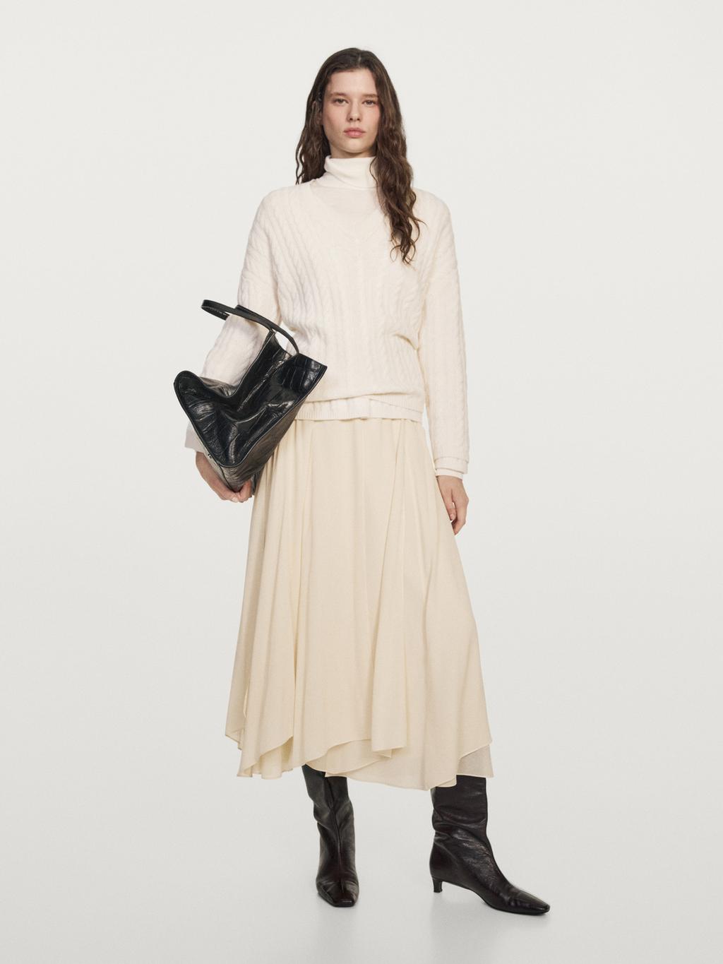 Flowing midi skirt with ruffles