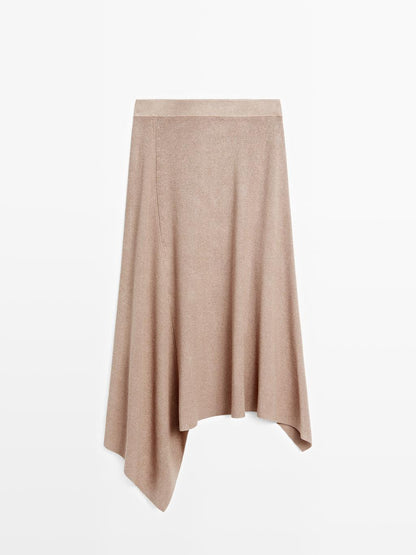 Asymmetric knit midi skirt