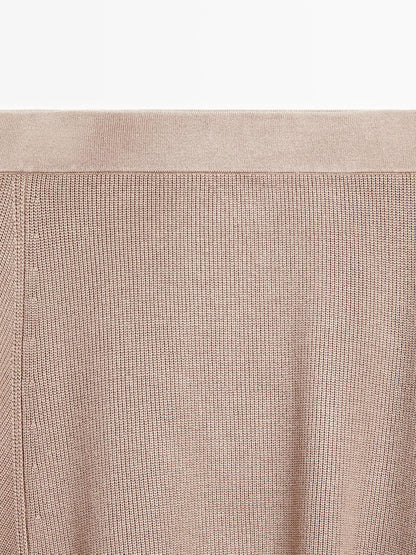 Asymmetric knit midi skirt