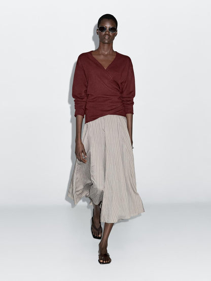 Striped flared midi skirt