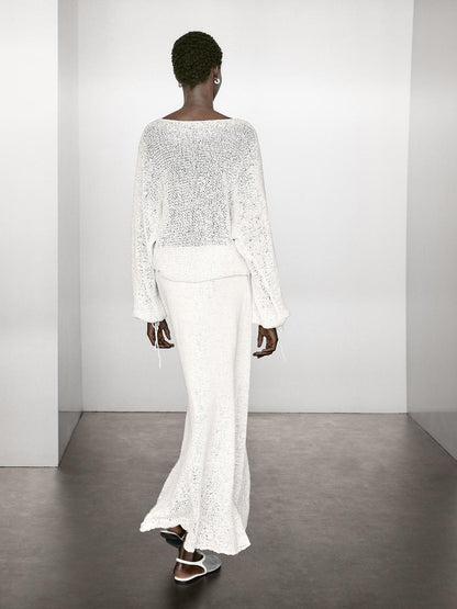 Cotton blend knit midi skirt