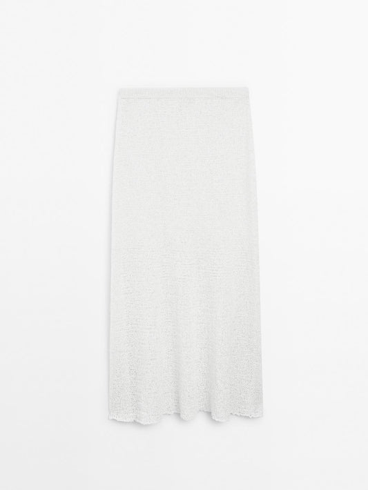 Cotton blend knit midi skirt