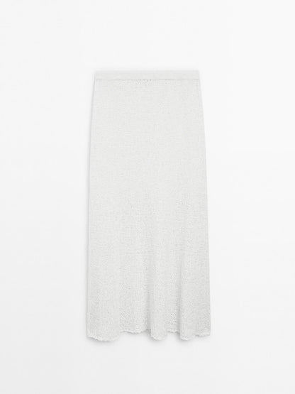 Cotton blend knit midi skirt