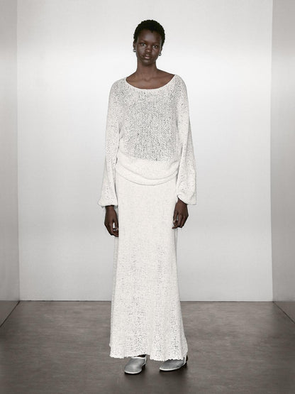 Cotton blend knit midi skirt