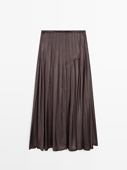 Pintuck midi skirt with waxed finish