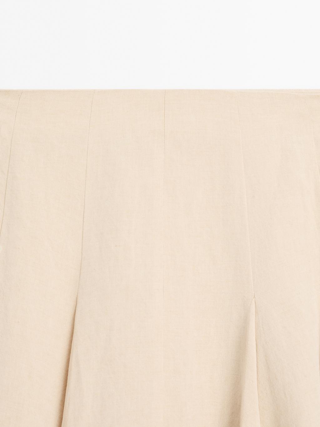 Flounce linen blend midi skirt