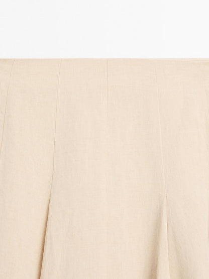 Flounce linen blend midi skirt