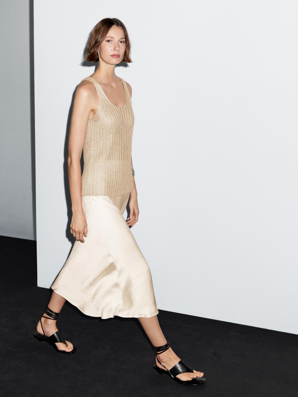 Flowing satin midi skirt