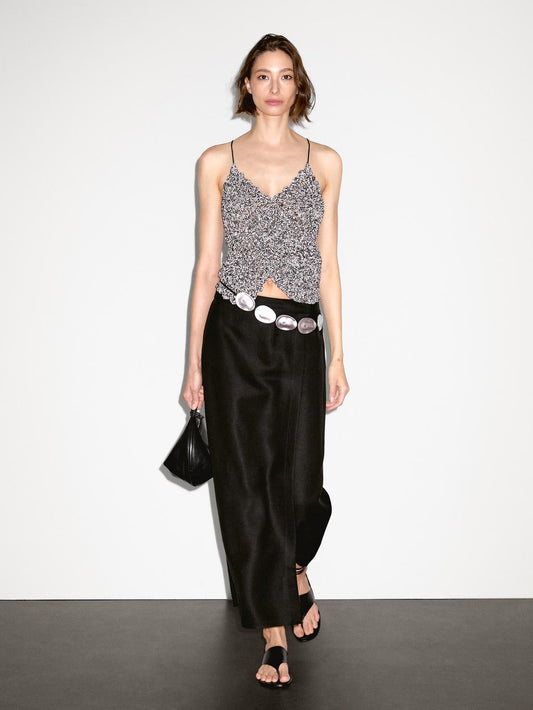 Long linen blend skort