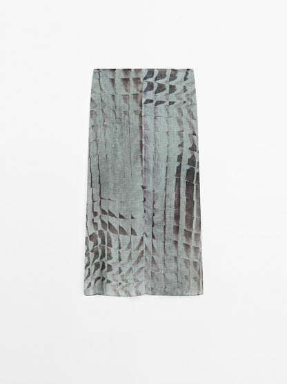 Printed midi skirt with gathered detail