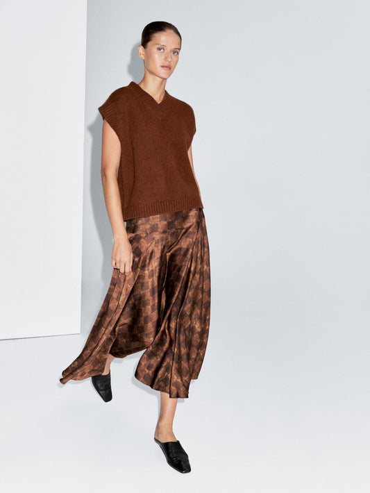 Chequered print midi skirt