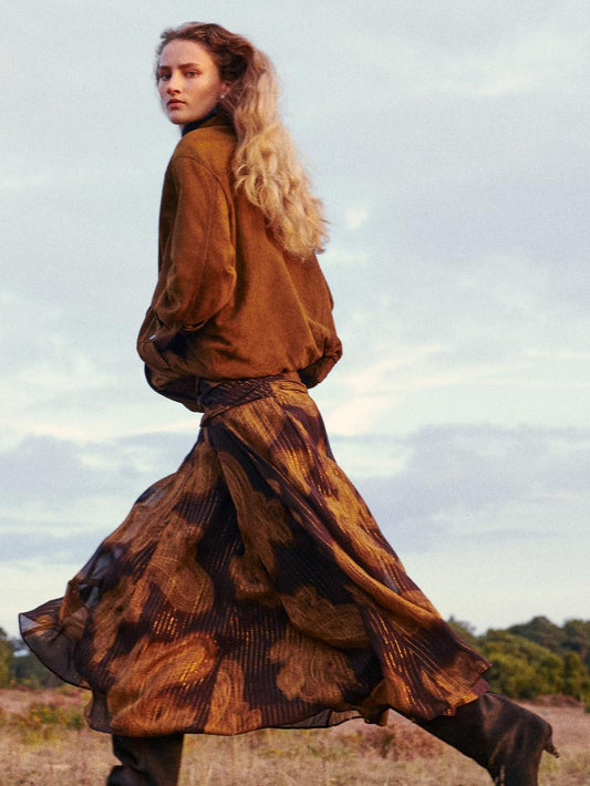 Flowing paisley print midi skirt