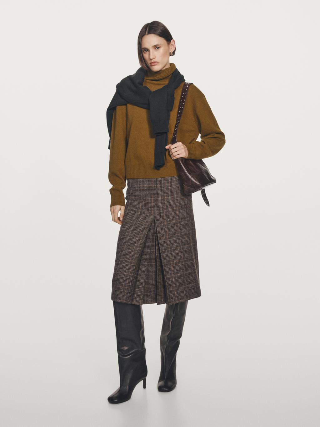 100% wool check midi skirt