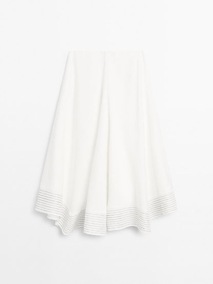Flared linen blend skirt with seam details