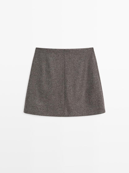 Alpaca and felt texture blend melange short skirt