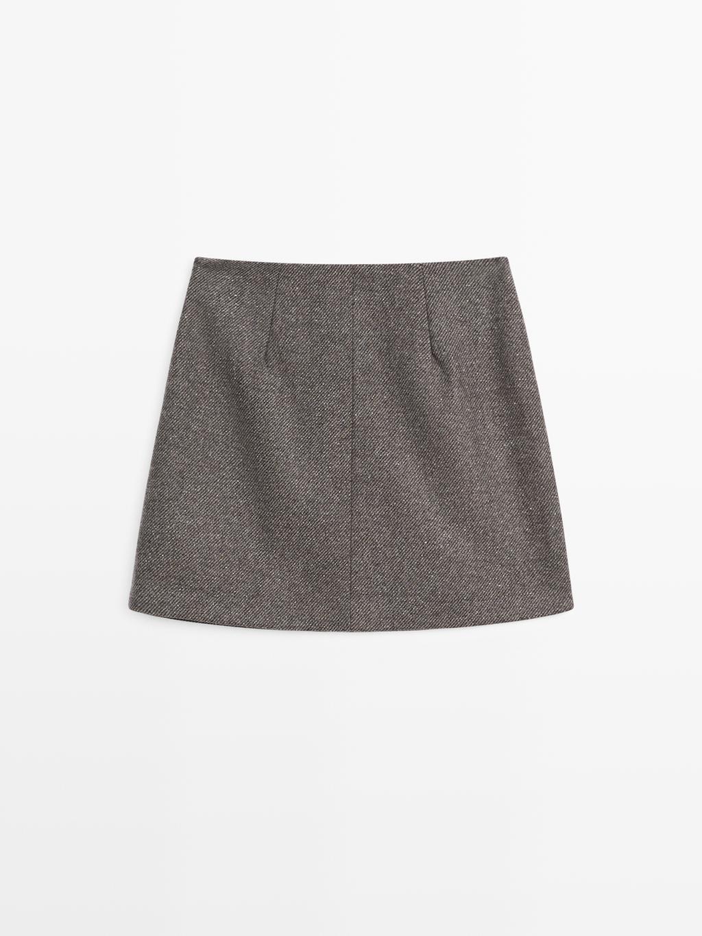 Alpaca and felt texture blend melange short skirt