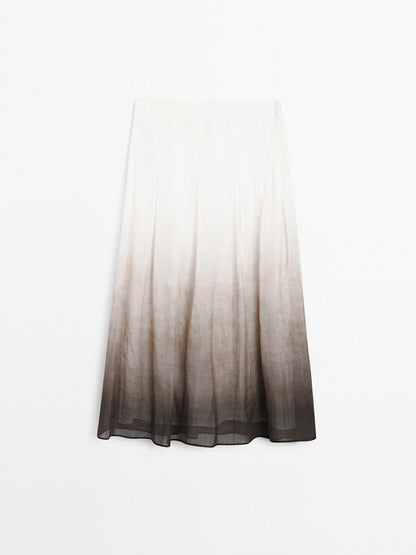 Ombre print box pleat midi skirt