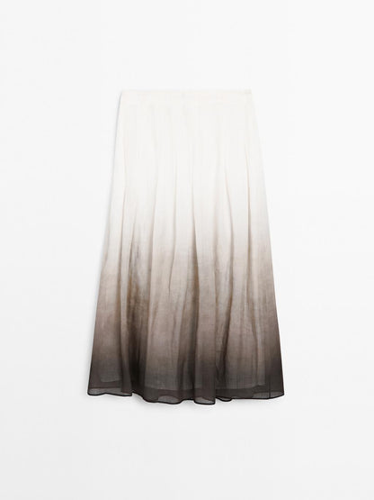 Ombre print box pleat midi skirt