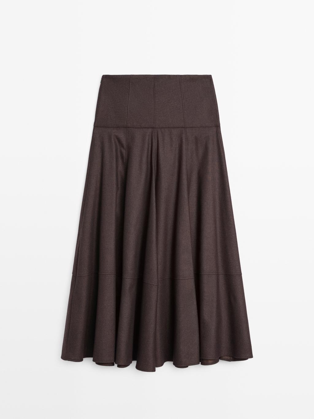 Wool blend midi skirt with yoke