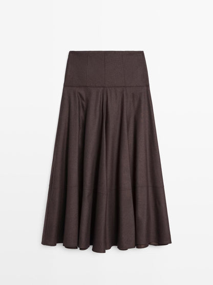 Wool blend midi skirt with yoke