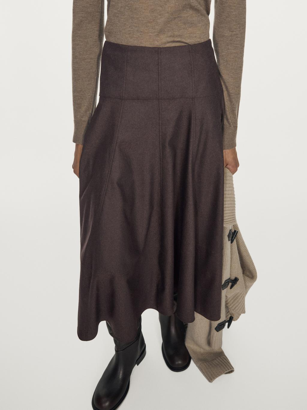 Wool blend midi skirt with yoke