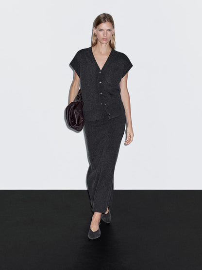 Double-faced midi skirt