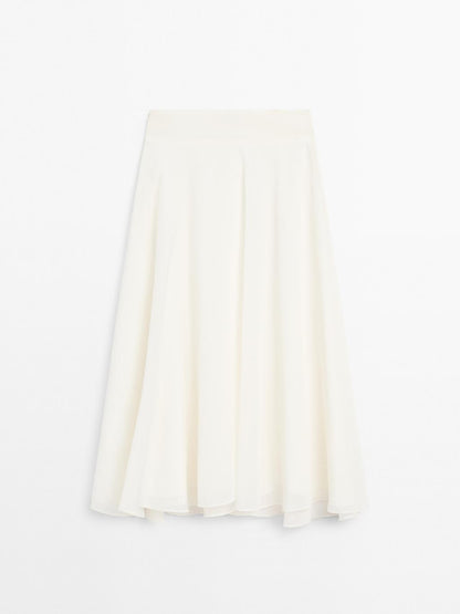 Midi skirt with yoke and flounce