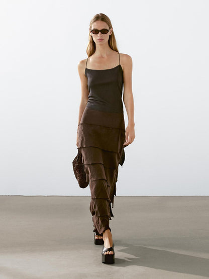 Midi skirt with ruffle detail