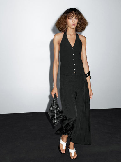 Flowing midi skirt with box pleats