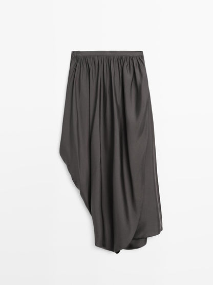 Draped 100% silk midi skirt - LIMITED