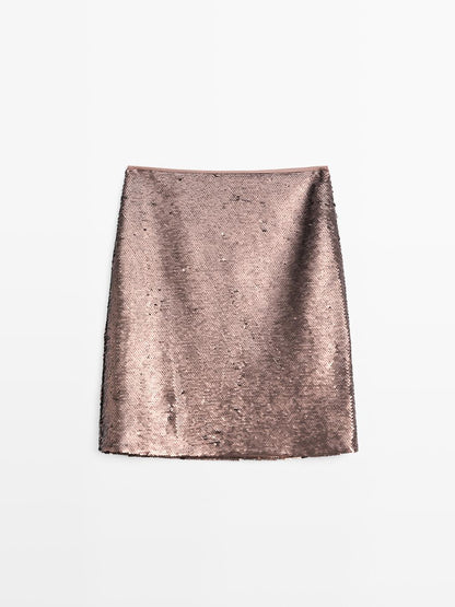 Short matte sequinned skirt
