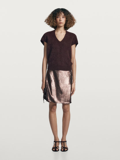 Short matte sequinned skirt