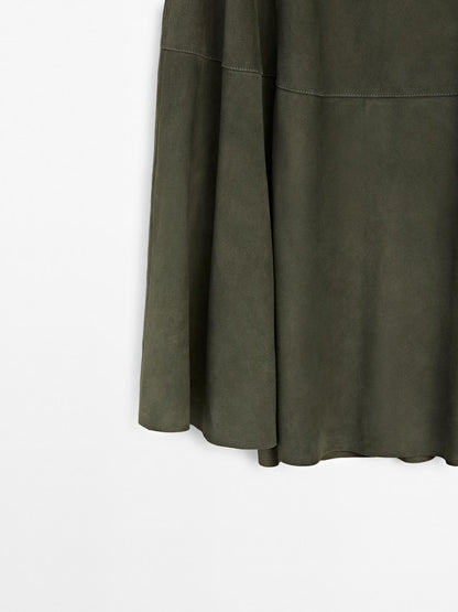 Suede leather skirt with gathered detail