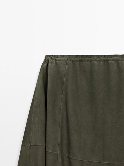 Suede leather skirt with gathered detail
