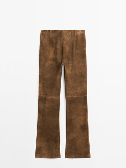 Flared suede leather trousers
