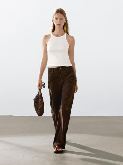 Suede leather trousers