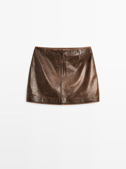 Nappa leather mini skirt