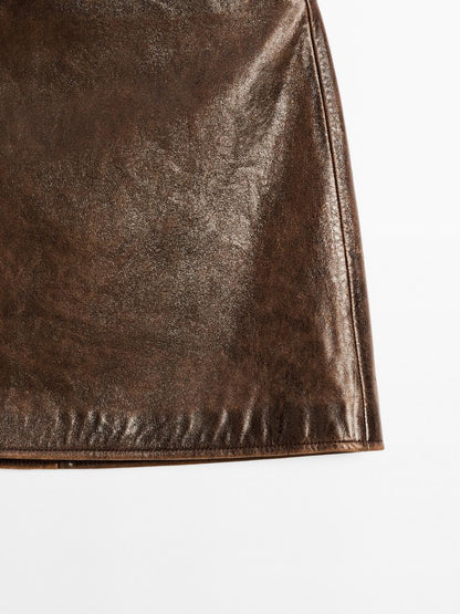 Nappa leather mini skirt