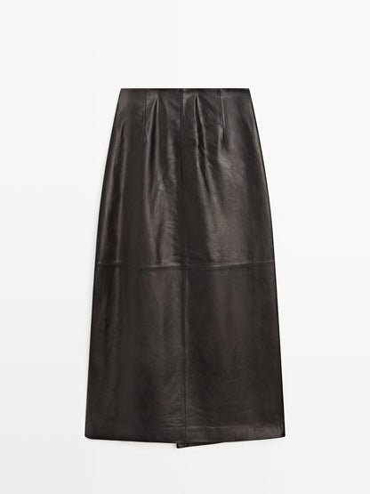 Nappa leather wraparound midi skirt