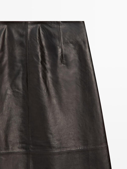 Nappa leather wraparound midi skirt