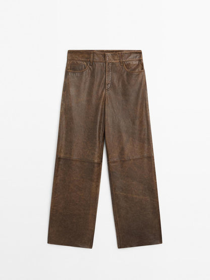 Distressed nappa leather trousers