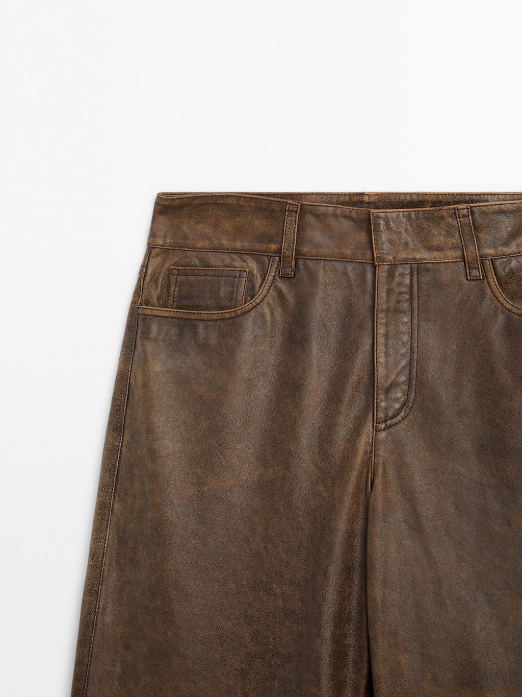 Distressed nappa leather trousers